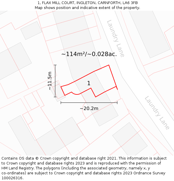 1, FLAX MILL COURT, INGLETON, CARNFORTH, LA6 3FB: Plot and title map