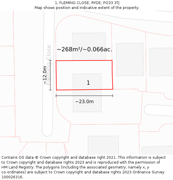 1, FLEMING CLOSE, RYDE, PO33 3TJ: Plot and title map