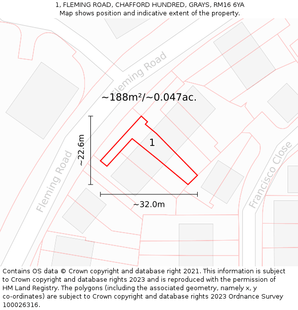 1, FLEMING ROAD, CHAFFORD HUNDRED, GRAYS, RM16 6YA: Plot and title map