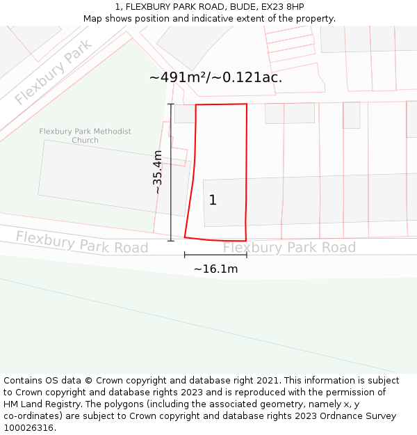 1, FLEXBURY PARK ROAD, BUDE, EX23 8HP: Plot and title map