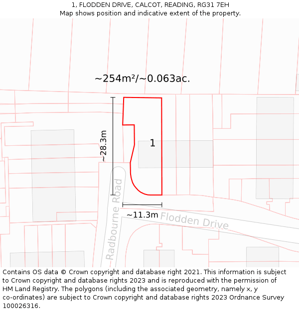 1, FLODDEN DRIVE, CALCOT, READING, RG31 7EH: Plot and title map