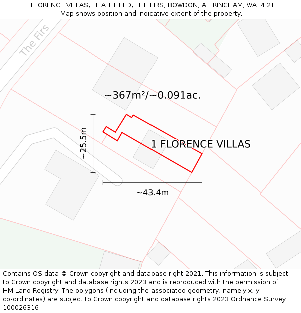 1 FLORENCE VILLAS, HEATHFIELD, THE FIRS, BOWDON, ALTRINCHAM, WA14 2TE: Plot and title map