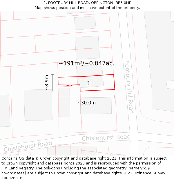 1, FOOTBURY HILL ROAD, ORPINGTON, BR6 0HP: Plot and title map