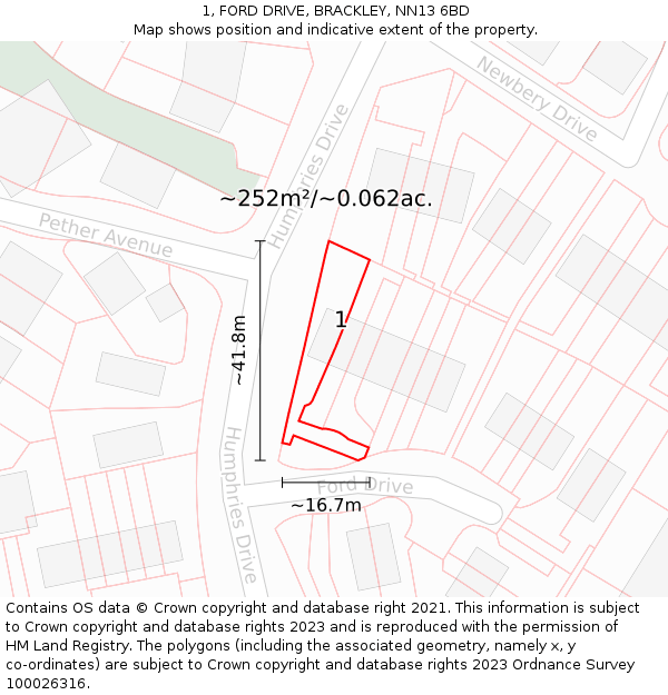 1, FORD DRIVE, BRACKLEY, NN13 6BD: Plot and title map