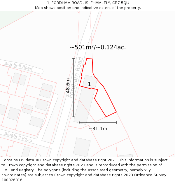 1, FORDHAM ROAD, ISLEHAM, ELY, CB7 5QU: Plot and title map