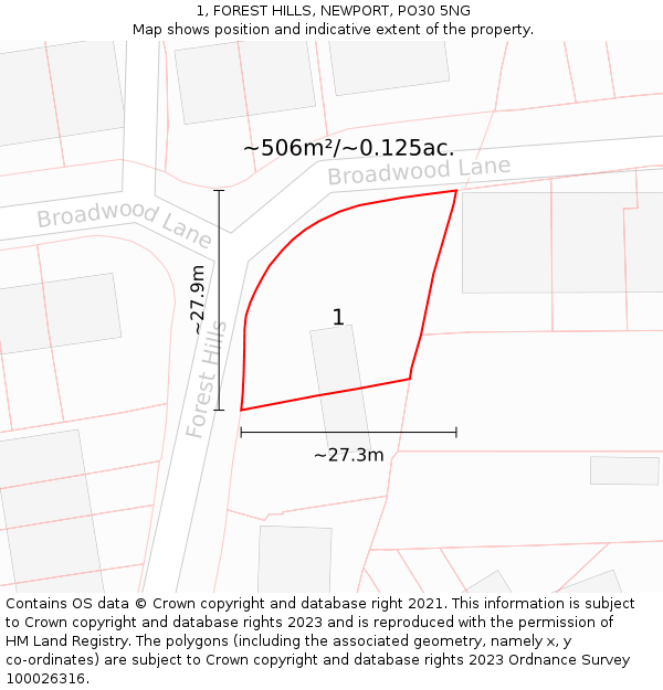 1, FOREST HILLS, NEWPORT, PO30 5NG: Plot and title map