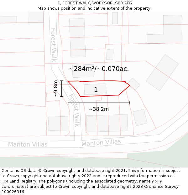 1, FOREST WALK, WORKSOP, S80 2TG: Plot and title map