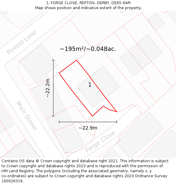 1, FORGE CLOSE, REPTON, DERBY, DE65 6WR: Plot and title map