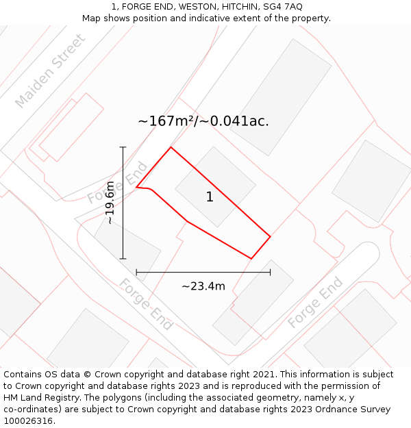 1, FORGE END, WESTON, HITCHIN, SG4 7AQ: Plot and title map
