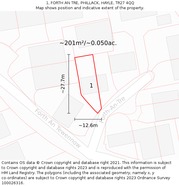 1, FORTH AN TRE, PHILLACK, HAYLE, TR27 4QQ: Plot and title map
