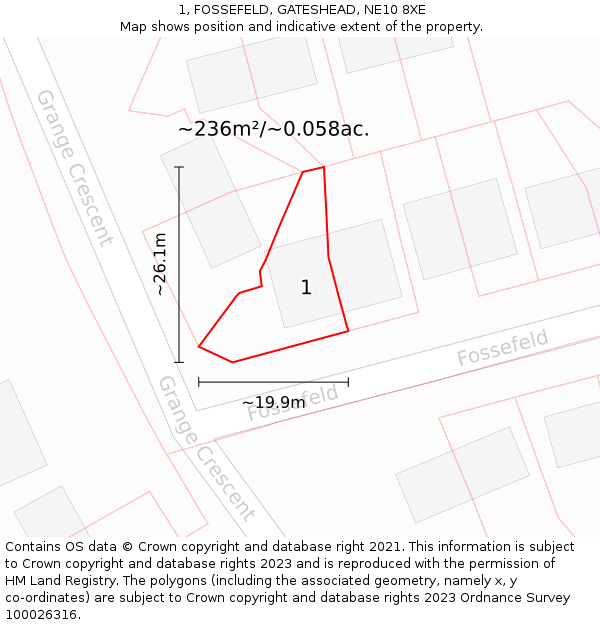 1, FOSSEFELD, GATESHEAD, NE10 8XE: Plot and title map