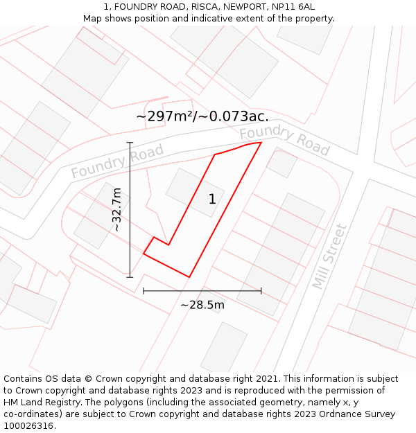 1, FOUNDRY ROAD, RISCA, NEWPORT, NP11 6AL: Plot and title map
