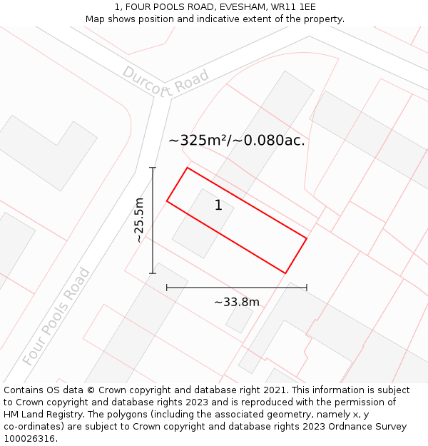 1, FOUR POOLS ROAD, EVESHAM, WR11 1EE: Plot and title map