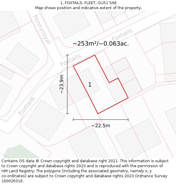 1, FOXTAILS, FLEET, GU51 5AE: Plot and title map