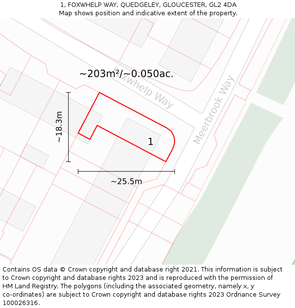 1, FOXWHELP WAY, QUEDGELEY, GLOUCESTER, GL2 4DA: Plot and title map