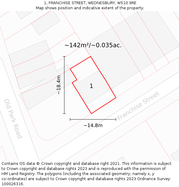 1, FRANCHISE STREET, WEDNESBURY, WS10 9RE: Plot and title map