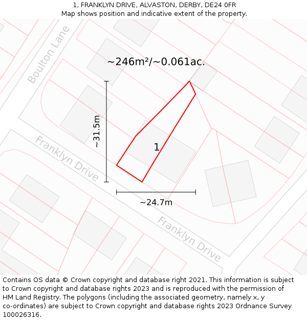 1, FRANKLYN DRIVE, ALVASTON, DERBY, DE24 0FR: Plot and title map