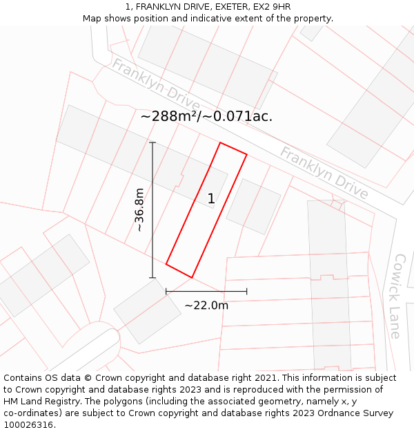1, FRANKLYN DRIVE, EXETER, EX2 9HR: Plot and title map
