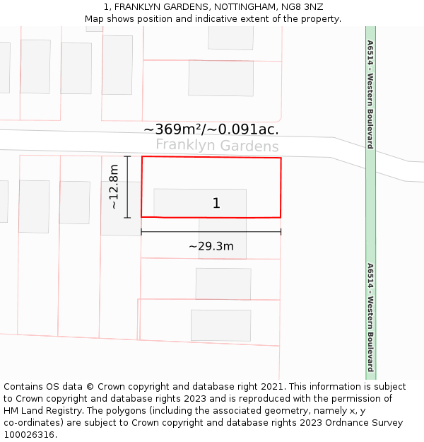 1, FRANKLYN GARDENS, NOTTINGHAM, NG8 3NZ: Plot and title map