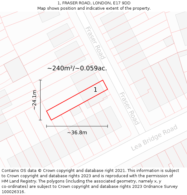 1, FRASER ROAD, LONDON, E17 9DD: Plot and title map