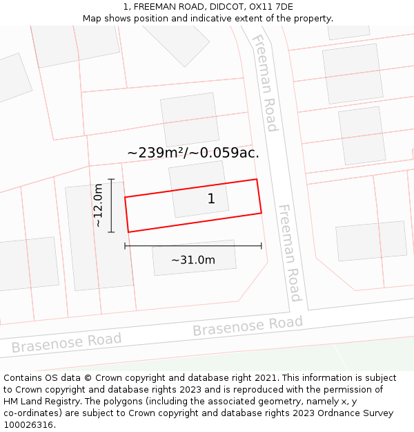 1, FREEMAN ROAD, DIDCOT, OX11 7DE: Plot and title map