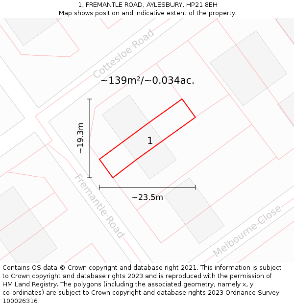 1, FREMANTLE ROAD, AYLESBURY, HP21 8EH: Plot and title map