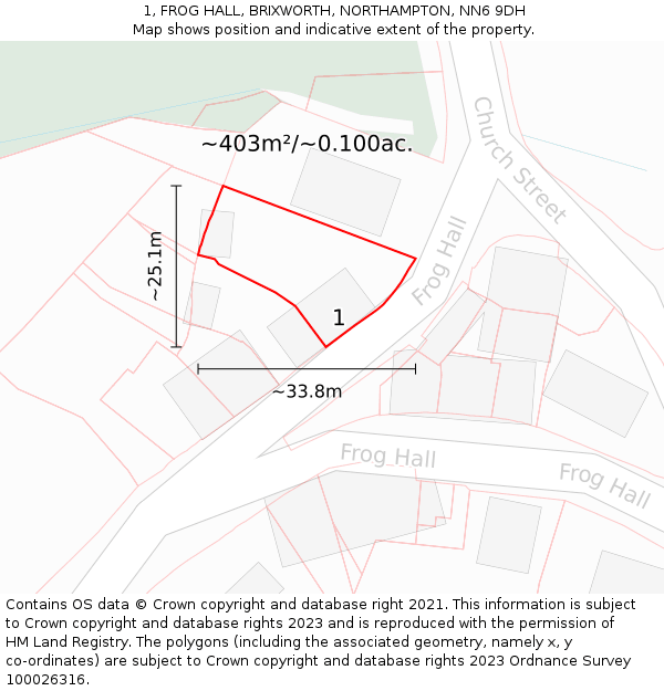 1, FROG HALL, BRIXWORTH, NORTHAMPTON, NN6 9DH: Plot and title map