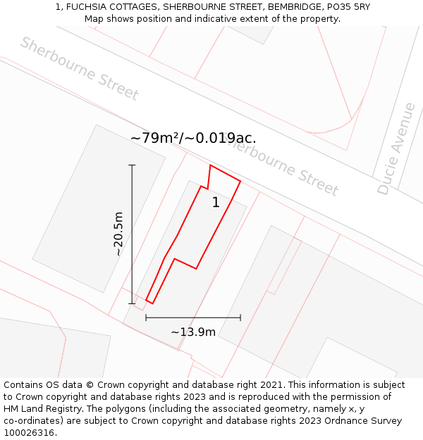 1, FUCHSIA COTTAGES, SHERBOURNE STREET, BEMBRIDGE, PO35 5RY: Plot and title map
