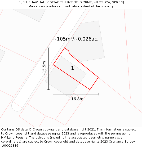 1, FULSHAW HALL COTTAGES, HAREFIELD DRIVE, WILMSLOW, SK9 1NJ: Plot and title map
