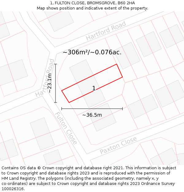 1, FULTON CLOSE, BROMSGROVE, B60 2HA: Plot and title map