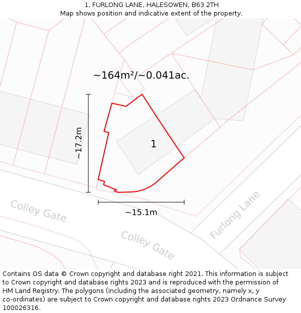 1, FURLONG LANE, HALESOWEN, B63 2TH: Plot and title map