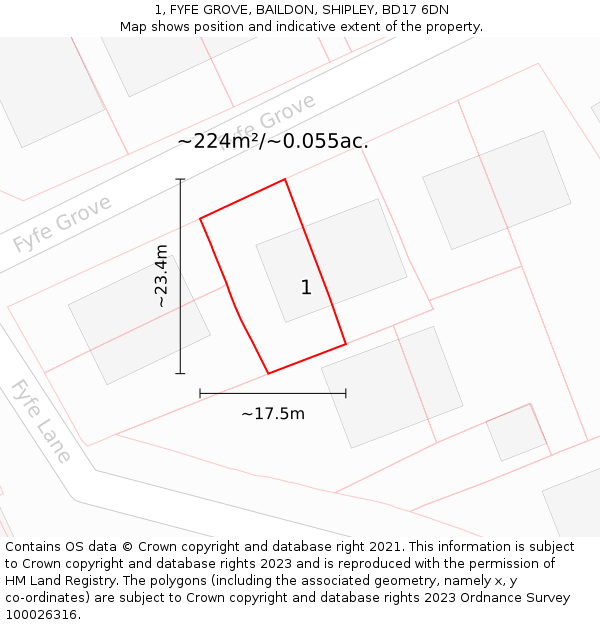 1, FYFE GROVE, BAILDON, SHIPLEY, BD17 6DN: Plot and title map