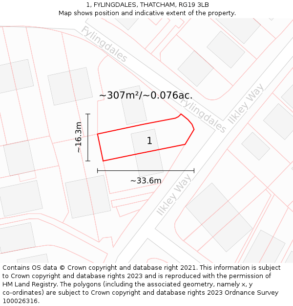 1, FYLINGDALES, THATCHAM, RG19 3LB: Plot and title map
