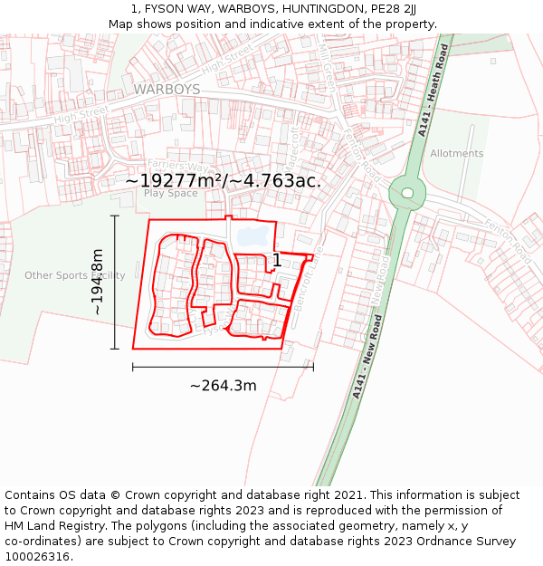 1, FYSON WAY, WARBOYS, HUNTINGDON, PE28 2JJ: Plot and title map