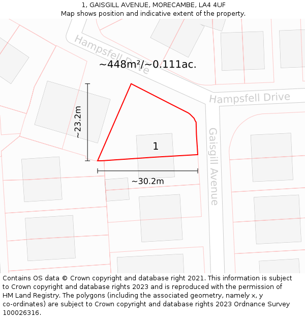1, GAISGILL AVENUE, MORECAMBE, LA4 4UF: Plot and title map