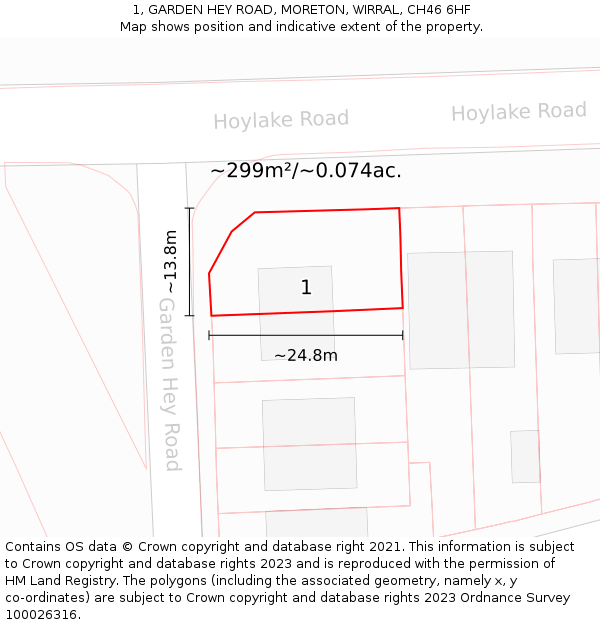 1, GARDEN HEY ROAD, MORETON, WIRRAL, CH46 6HF: Plot and title map