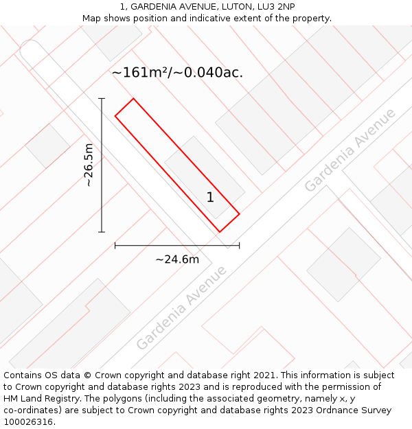 1, GARDENIA AVENUE, LUTON, LU3 2NP: Plot and title map