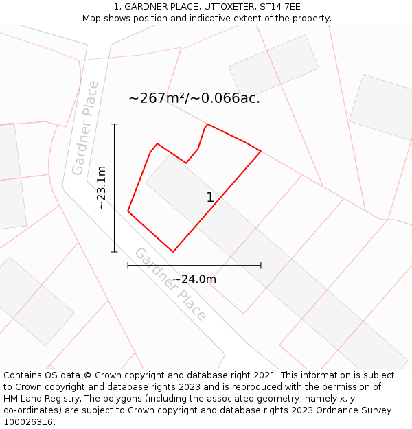 1, GARDNER PLACE, UTTOXETER, ST14 7EE: Plot and title map