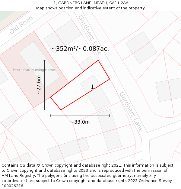 1, GARDNERS LANE, NEATH, SA11 2AA: Plot and title map