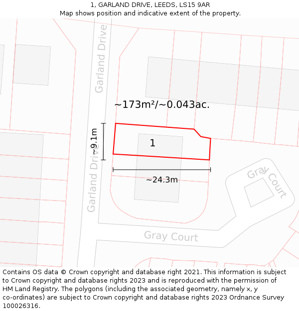1, GARLAND DRIVE, LEEDS, LS15 9AR: Plot and title map