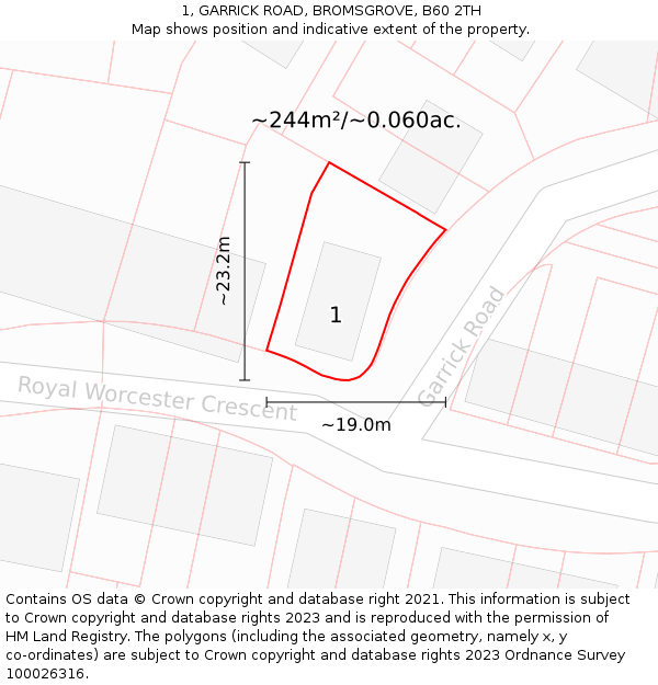 1, GARRICK ROAD, BROMSGROVE, B60 2TH: Plot and title map