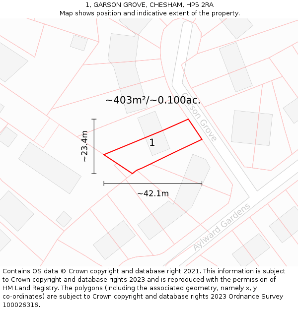 1, GARSON GROVE, CHESHAM, HP5 2RA: Plot and title map