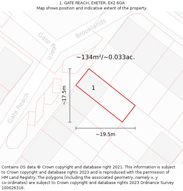 1, GATE REACH, EXETER, EX2 6GA: Plot and title map