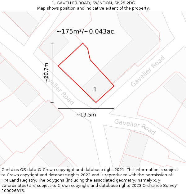 1, GAVELLER ROAD, SWINDON, SN25 2DG: Plot and title map