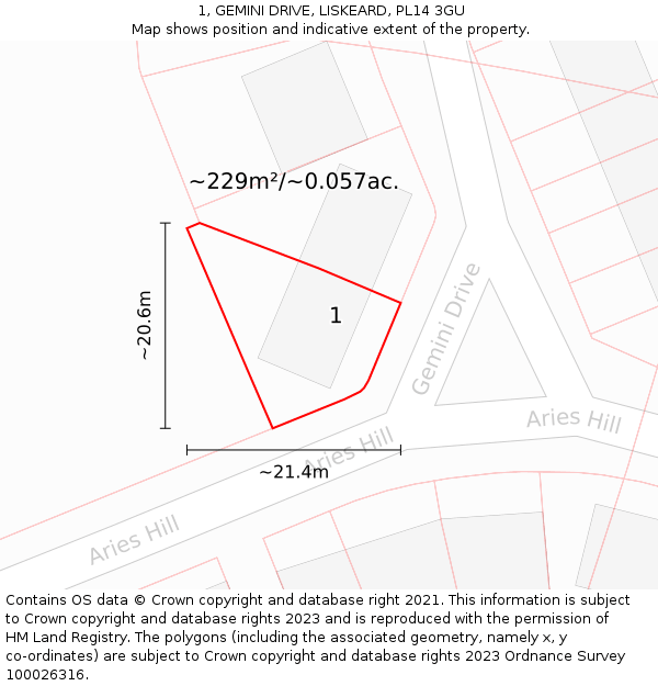 1, GEMINI DRIVE, LISKEARD, PL14 3GU: Plot and title map