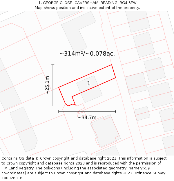 1, GEORGE CLOSE, CAVERSHAM, READING, RG4 5EW: Plot and title map