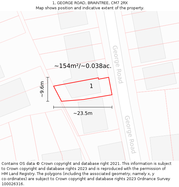 1, GEORGE ROAD, BRAINTREE, CM7 2RX: Plot and title map
