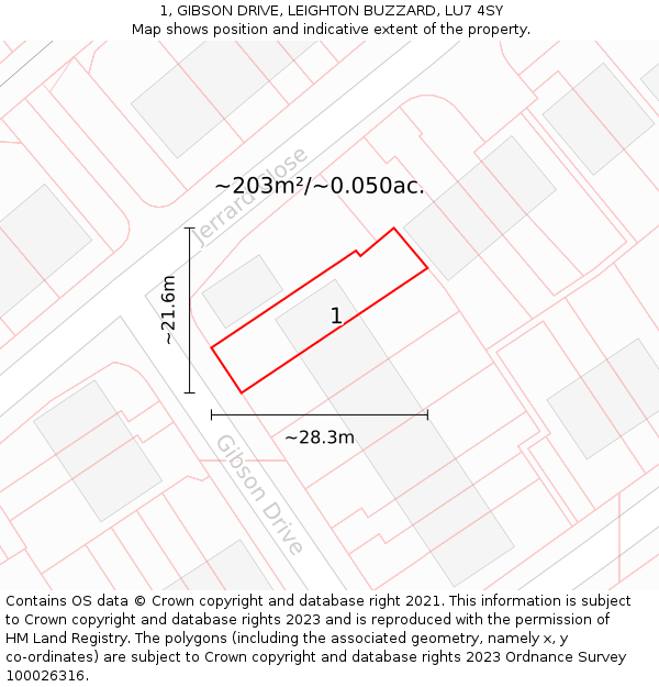 1, GIBSON DRIVE, LEIGHTON BUZZARD, LU7 4SY: Plot and title map