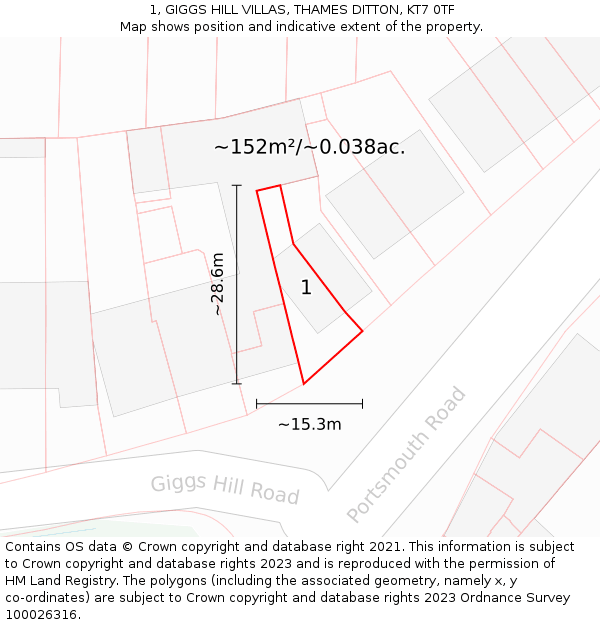 1, GIGGS HILL VILLAS, THAMES DITTON, KT7 0TF: Plot and title map