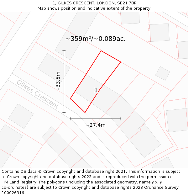 1, GILKES CRESCENT, LONDON, SE21 7BP: Plot and title map